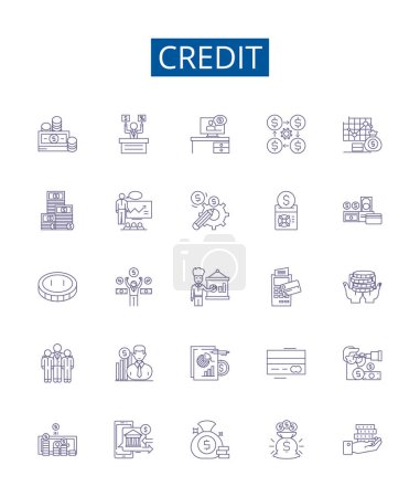 Illustration for Credit line icons signs set. Design collection of Credit, Loan, Money, Card, Bank, Finance, Rate, Borrow outline vector concept illustrations - Royalty Free Image