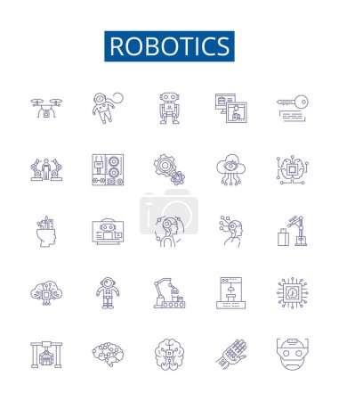Illustration for Robotics line icons signs set. Design collection of Robotics, Automation, Artificial, Intelligence, Machines, Coding, Algorithms, Control outline vector concept illustrations - Royalty Free Image
