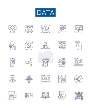 Ilustración de Conjunto de signos de iconos de línea de datos. Diseño de recopilación de datos, análisis, análisis, almacenamiento, registros, recopilación, base de datos, esquema de procesamiento de ilustraciones de conceptos vectoriales - Imagen libre de derechos