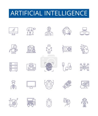Ilustración de Iconos de línea de inteligencia artificial conjunto de signos. Colección de diseño de IA, Robótica, Machine Learning, Automatización, Algoritmos, Computación, Procesamiento del Lenguaje Natural, Vector de esquema de sistemas expertos - Imagen libre de derechos