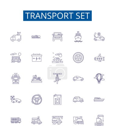 Illustration for Transport set line icons signs set. Design collection of Vehicles, Planes, Boats, Trains, Buses, Coaches, Vans, Taxis outline vector concept illustrations - Royalty Free Image