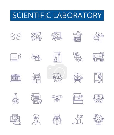 Illustration for Scientific laboratory line icons signs set. Design collection of Scientific, Laboratory, Testing, Research, Instruments, Experiments, Chemicals, Analysis outline vector concept illustrations - Royalty Free Image