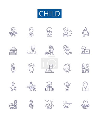 Ilustración de Signos de iconos de línea infantil listos. Colección de diseño de ilustraciones de conceptos vectoriales para bebés, niños, niños pequeños, bebés, jóvenes, menores, niños preescolares y adolescentes - Imagen libre de derechos