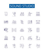 Sound studio line icons signs set. Design collection of Recording, Mixing, Music, Soundstage, Microphone, Producer, Audio, Broadcast outline vector concept illustrations Poster #646859174
