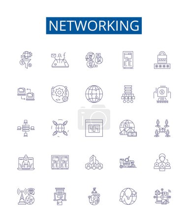 Illustration for Networking line icons signs set. Design collection of Networking, Network, Connectivity, Links, Internet, Telecommunications, Protocols, Hubs outline vector concept illustrations - Royalty Free Image
