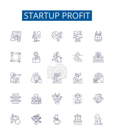 Illustration for Startup profit line icons signs set. Design collection of Profitability, Profits, Revenue, Growth, Entrepreneurship, Investment, Expansion, Yield outline vector concept illustrations - Royalty Free Image