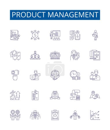 Product management line icons signs set. Design collection of Product, Management, Plan, Design, Develop, Optimize, Launch, Research outline vector concept illustrations