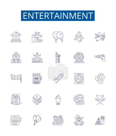 Illustration for Entertainment line icons signs set. Design collection of games, movies, theater, comedy, music, dance, sports, TV outline vector concept illustrations - Royalty Free Image