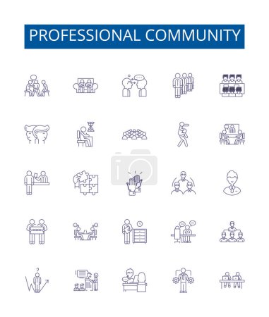 Illustration for Professional community line icons signs set. Design collection of Professional, Community, Network, Association, Group, Forum, Connect, Colleagues outline vector concept illustrations - Royalty Free Image