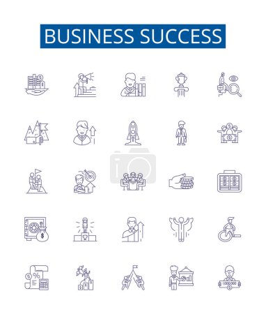 Illustration for Business success line icons signs set. Design collection of Profitability, Productivity, Expansion, Innovation, Proficiency, Growth, Networking, Strategic outline vector concept illustrations - Royalty Free Image