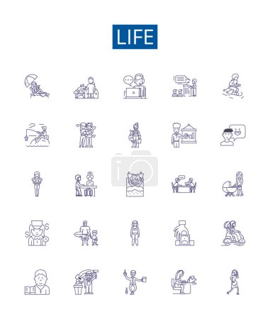 Illustration for Life line icons signs set. Design collection of Existence, Living, Vitality, Endurance, Survival, Being, Existential, Renewal outline vector concept illustrations - Royalty Free Image