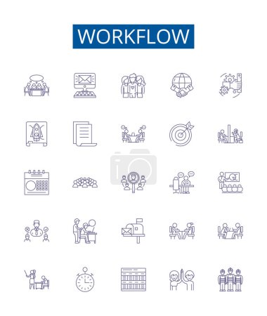 Illustration for Workflow line icons signs set. Design collection of Process, Automation, Operations, Streamline, Management, Organize, Tasks, System outline vector concept illustrations - Royalty Free Image