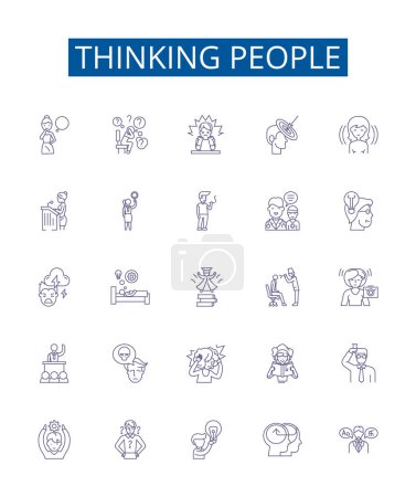 Illustration for Thinking people line icons signs set. Design collection of Thinkers, Intellects, Contemplative, Contemplators, Intellectuals, Cerebral, Analytical, Rational outline vector concept illustrations - Royalty Free Image
