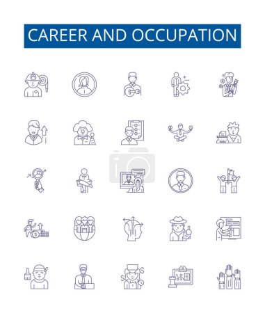 Illustration for Career and occupation line icons signs set. Design collection of Job, Vocation, Occupation, Profession, Livelihood, Employment, Trade, Calling outline vector concept illustrations - Royalty Free Image