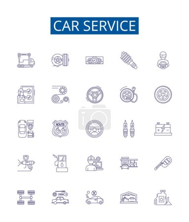 Illustration for Car service line icons signs set. Design collection of Automotive, Repair, Maintenance, Tune up, Diagnostics, Waxing, Oil, Change outline vector concept illustrations - Royalty Free Image