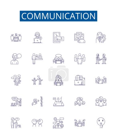 Ilustración de Línea de comunicación iconos signos establecidos. Diseño de la colección de voz, escritura, escucha, señales, conversación, creación de redes, conversación, esquema de expresión vector concepto ilustraciones - Imagen libre de derechos