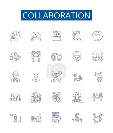 Illustration for Collaboration line icons signs set. Design collection of Cooperation, Partnership, Teamwork, Alliance, Synchronization, Coordination, Joint effort, Synergy outline vector concept illustrations - Royalty Free Image