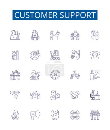 Illustration for Customer support line icons signs set. Design collection of Help, Assistance, Service, Aid, Resolution, Response, Consultation, Enquiry outline vector concept illustrations - Royalty Free Image