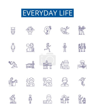 Todos los días línea de la vida iconos signos establecidos. Diseño de la colección de StandardizeDaily, Rutinas, Mundane, Hábitos, Usual, Actividades, Etiqueta, Esquema regular concepto vectorial ilustraciones