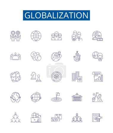 Illustration for Globalization line icons signs set. Design collection of Internationalization, Integration, Liberalization, Convergence, Multinationals, Free Trade, Interdependence, Mobility outline vector concept - Royalty Free Image