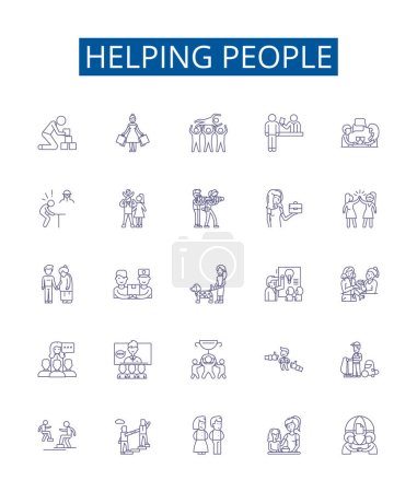 Illustration for Helping people line icons signs set. Design collection of Aid, Assist, Support, Facilitate, Empower, Nurture, Alleviate, Relieve outline vector concept illustrations - Royalty Free Image