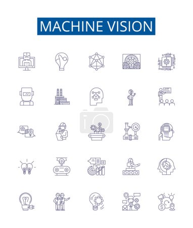 Illustration for Machine vision line icons signs set. Design collection of Robotics, Automation, Computer Vision, OCR, AI, Sensors, Tracking, Surveillance outline vector concept illustrations - Royalty Free Image