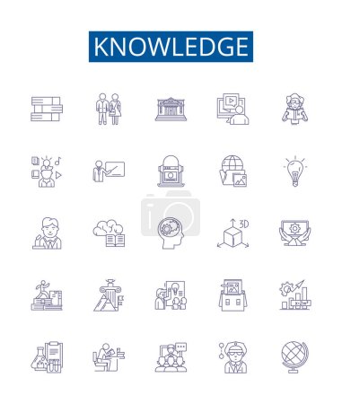 Illustration for Knowledge line icons signs set. Design collection of Understand, Learn, Wisdom, Realize, Insight, Cognition, Master, Acquire outline vector concept illustrations - Royalty Free Image