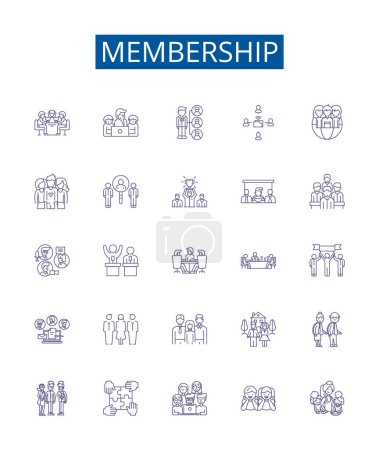 Illustration for Membership line icons signs set. Design collection of Enrollment, Subscription, Admittance, Association, Access, Permit, Affiliation, Franchise outline vector concept illustrations - Royalty Free Image