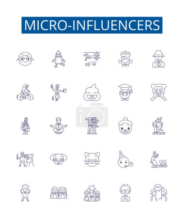 Ilustración de Los micro-influencers alinean los signos de iconos establecidos. Colección de diseño de micro influencers, Redes Sociales, Influencers, Creators, Brand advocates, Brand ambassadors, Content creators, YouTube outline vector - Imagen libre de derechos