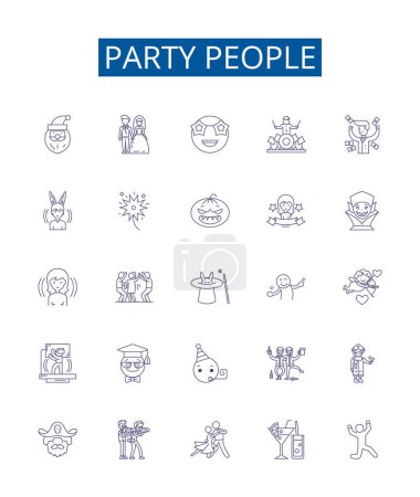 Illustration for Party people line icons signs set. Design collection of Festive, revelers, merrymakers, attendants, celebrants, guests, invitees, merry goers outline vector concept illustrations - Royalty Free Image