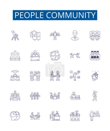Illustration for People community line icons signs set. Design collection of Community, People, Network, Group, Communitas, Linkage, Unity, Fellowship outline vector concept illustrations - Royalty Free Image