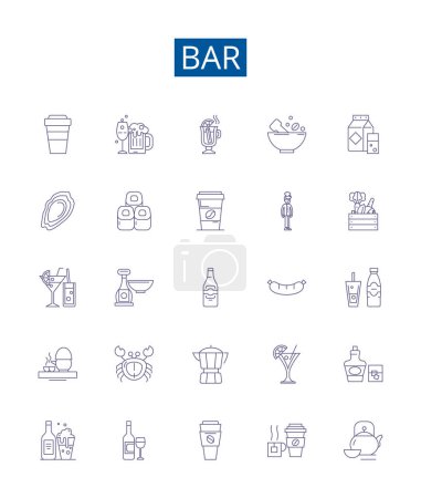 Illustration for Bar line icons signs set. Design collection of Pub, Tavern, Saloon, Lounge, Beer, Alcohol, Mixer, Cocktail outline vector concept illustrations - Royalty Free Image