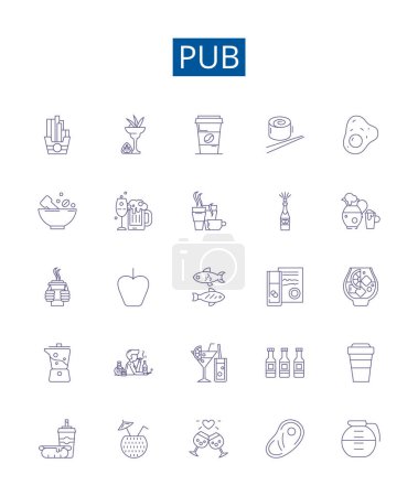 Illustration for Pub line icons signs set. Design collection of Bar, Alehouse, Tavern, Pubs, Brewery, Taproom, Public House, Watering Hole outline vector concept illustrations - Royalty Free Image