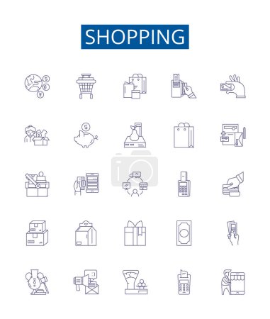 Illustration for Shopping line icons signs set. Design collection of Shopping, Buying, Purchasing, Retail, Outlet, Store, Goods, Commodities outline vector concept illustrations - Royalty Free Image