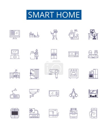 Illustration for Smart home line icons signs set. Design collection of Smart, Home, Automation, Automated, Connected, IoT, Network, Security outline vector concept illustrations - Royalty Free Image
