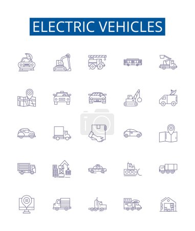 Illustration for Electric vehicles line icons signs set. Design collection of Electric, Vehicles, EVs, Battery, Hybrid, Plug in, Power, Charging outline vector concept illustrations - Royalty Free Image