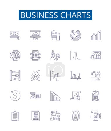 Illustration for Business charts line icons signs set. Design collection of Charts, Business, Graphs, Statistics, Trends, Visuals, Histograms, Tables outline vector concept illustrations - Royalty Free Image