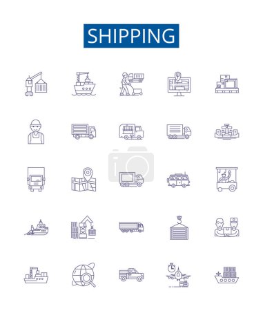 Illustration for Shipping line icons signs set. Design collection of Dispatch, Delivery, Logistics, Freight, Transit, Sent, Vessel, Cargo outline vector concept illustrations - Royalty Free Image