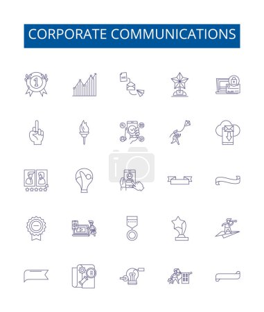Illustration for Corporate communications line icons signs set. Design collection of corporate, communications, strategy, marketing, branding, employee, information, media outline vector concept illustrations - Royalty Free Image