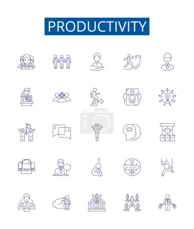 Illustration for Productivity line icons signs set. Design collection of Efficiency, Performance, Quality, Output, Profitability, Optimize, Accelerate, Streamline outline vector concept illustrations - Royalty Free Image