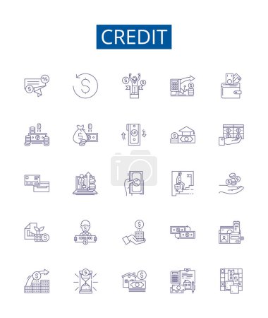 Ilustración de Línea de crédito iconos signos establecidos. Diseño de la colección de Crédito, Préstamo, Dinero, Tarjeta, Banco, Finanzas, Tasa, Préstamo esquema vector concepto ilustraciones - Imagen libre de derechos