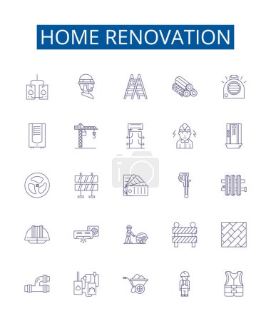 Home renovation line icons signs set. Design collection of Renovate, Remodel, Redecorate, Repair, Update, Decorate, Paint, Install outline vector concept illustrations