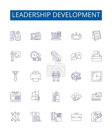 Illustration for Leadership development line icons signs set. Design collection of Leadership, development, coaching, workshops, mentoring, skills, strategy, influence outline vector concept illustrations - Royalty Free Image