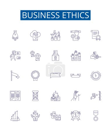 Illustration for Business ethics line icons signs set. Design collection of Integrity, Honesty, Respect, Trust, Morals, Fairness, Credibility, Transparency outline vector concept illustrations - Royalty Free Image