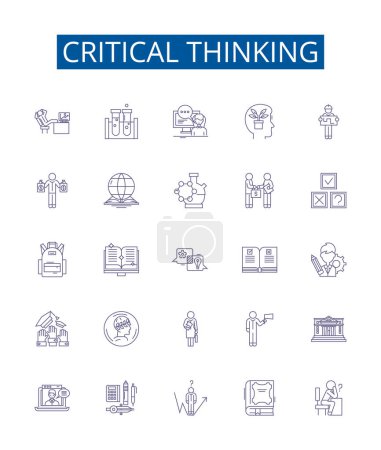 Illustration for Critical thinking line icons signs set. Design collection of Analyzing, Evaluating, Reasoning, Inferring, Investigating, Synthesizing, Interpreting, Conceptualizing outline vector concept - Royalty Free Image