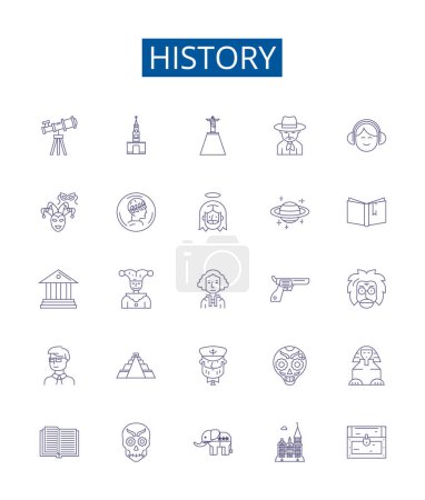 Illustration for History line icons signs set. Design collection of Past, Era, Age, Chronicle, Annals, Antiquity, Time, Memory outline vector concept illustrations - Royalty Free Image