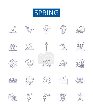 Illustration for Spring line icons signs set. Design collection of Bloom, Vernal, Renewal, Thaw, Sun, Buds, Warmth, April outline vector concept illustrations - Royalty Free Image