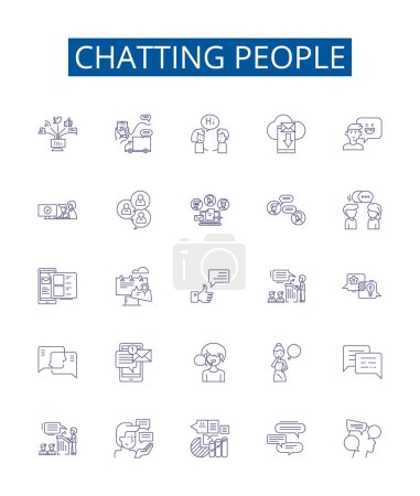 Illustration for Chatting people line icons signs set. Design collection of Conversing, Chatting, Connecting, Interacting, Gossiping, Messaging, Exchanging, Communicating outline vector concept illustrations - Royalty Free Image
