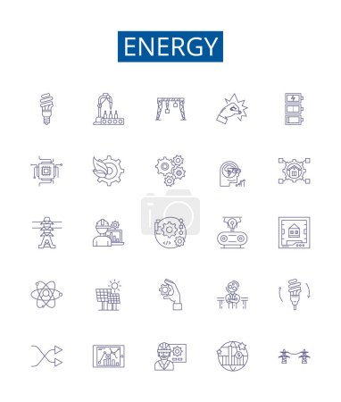 Illustration for Energy line icons signs set. Design collection of Power, vigor, vitality, drive, juice, fuel, elan, dynamism outline vector concept illustrations - Royalty Free Image