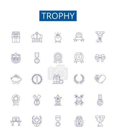 Illustration for Trophy line icons signs set. Design collection of Prize, Award, Cup, Plaque, Medal, Emblem, Keepsake, Mark outline vector concept illustrations - Royalty Free Image